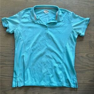 Columbia Womens medium turquoise light blue Polo Shirt Short Sleeve Side Split